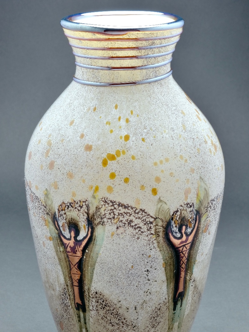 Hopi Glass & Copper "Spirit Being"  Native American Studio Art Glass Vase 11"